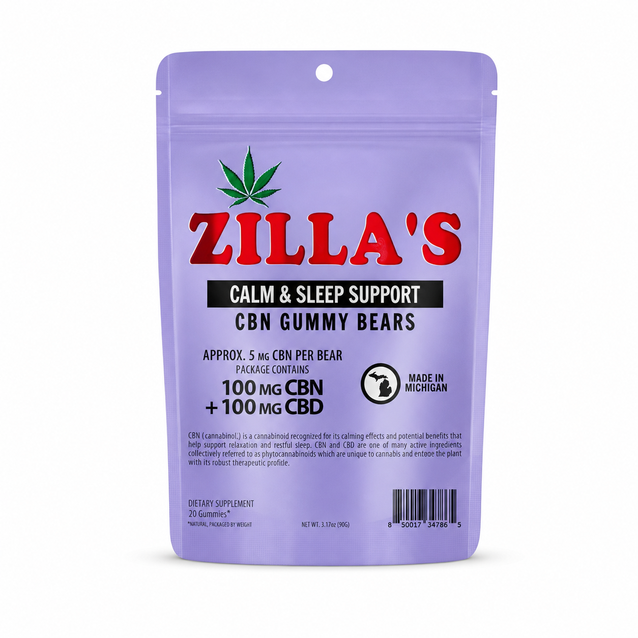 Zilla’s Calm & Sleep Support CBN + CBD Gummies – 200mg