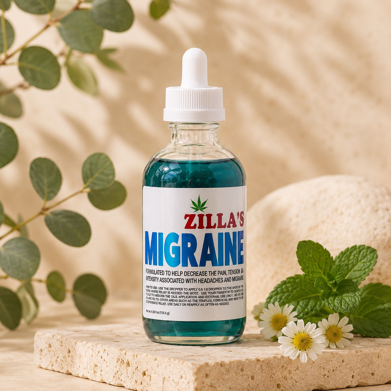 Zilla’s Migraine & Headache CBD+CBG Massage Oil – 4.5 fl oz